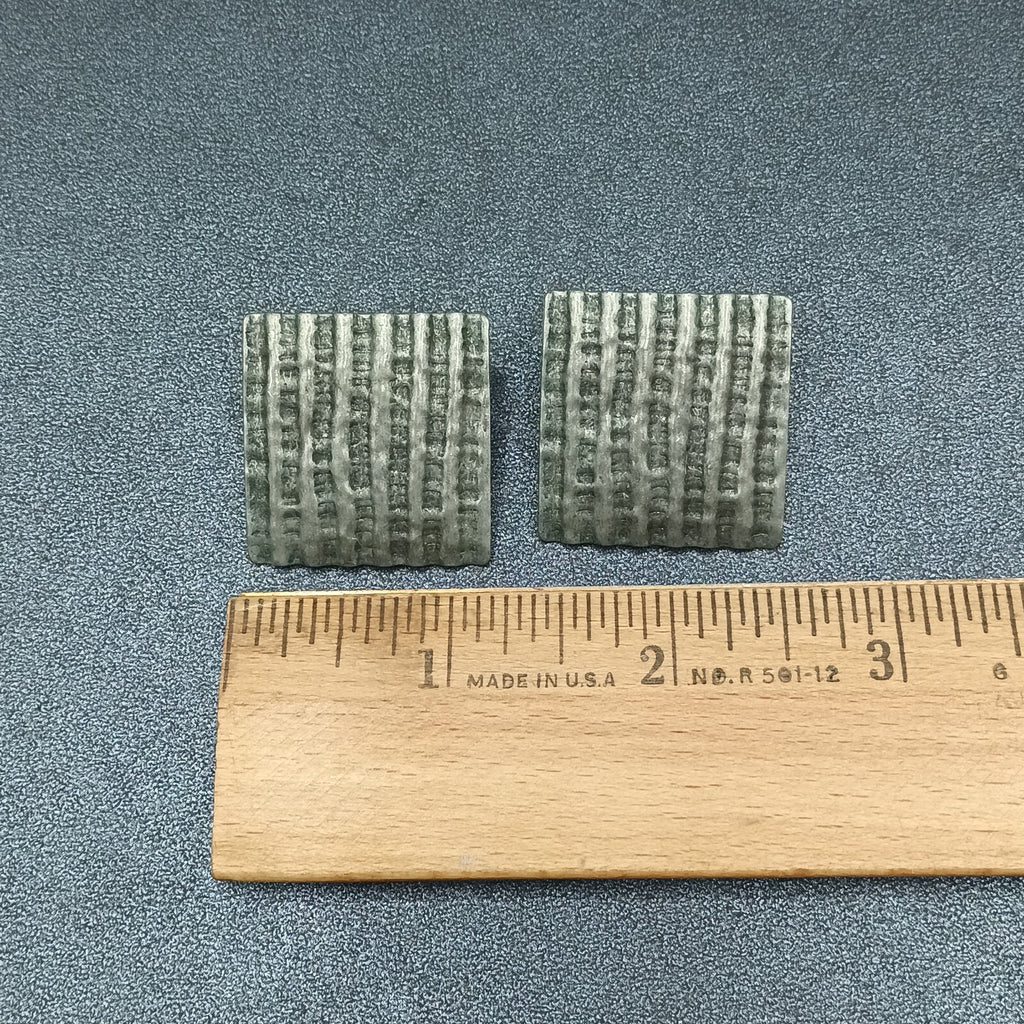 Pierced Earrings Silver tone Corrugated Metal Square Drop 1 1/8"