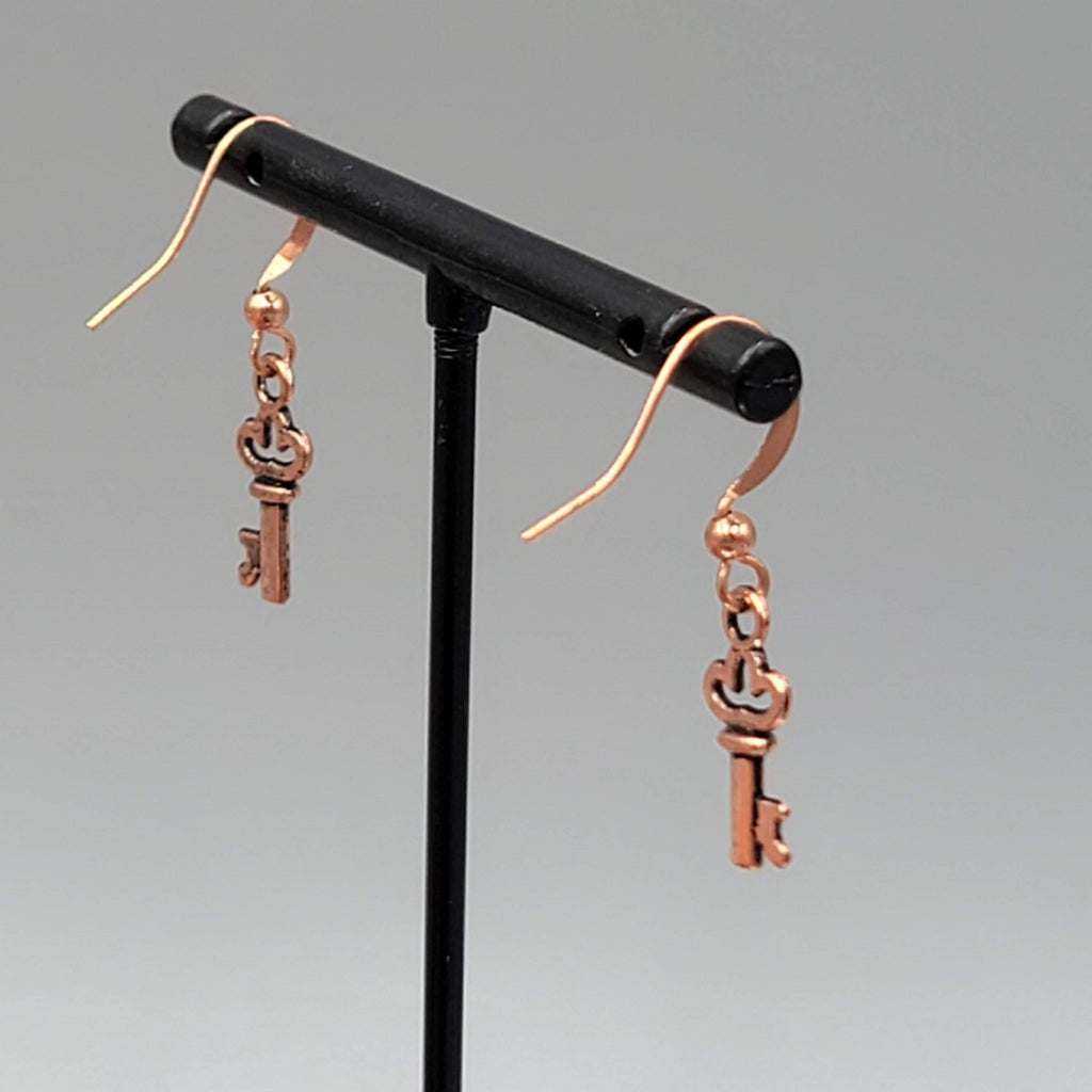 Copper tone Skeleton Key Pierced Earrings Dangle 5/8"