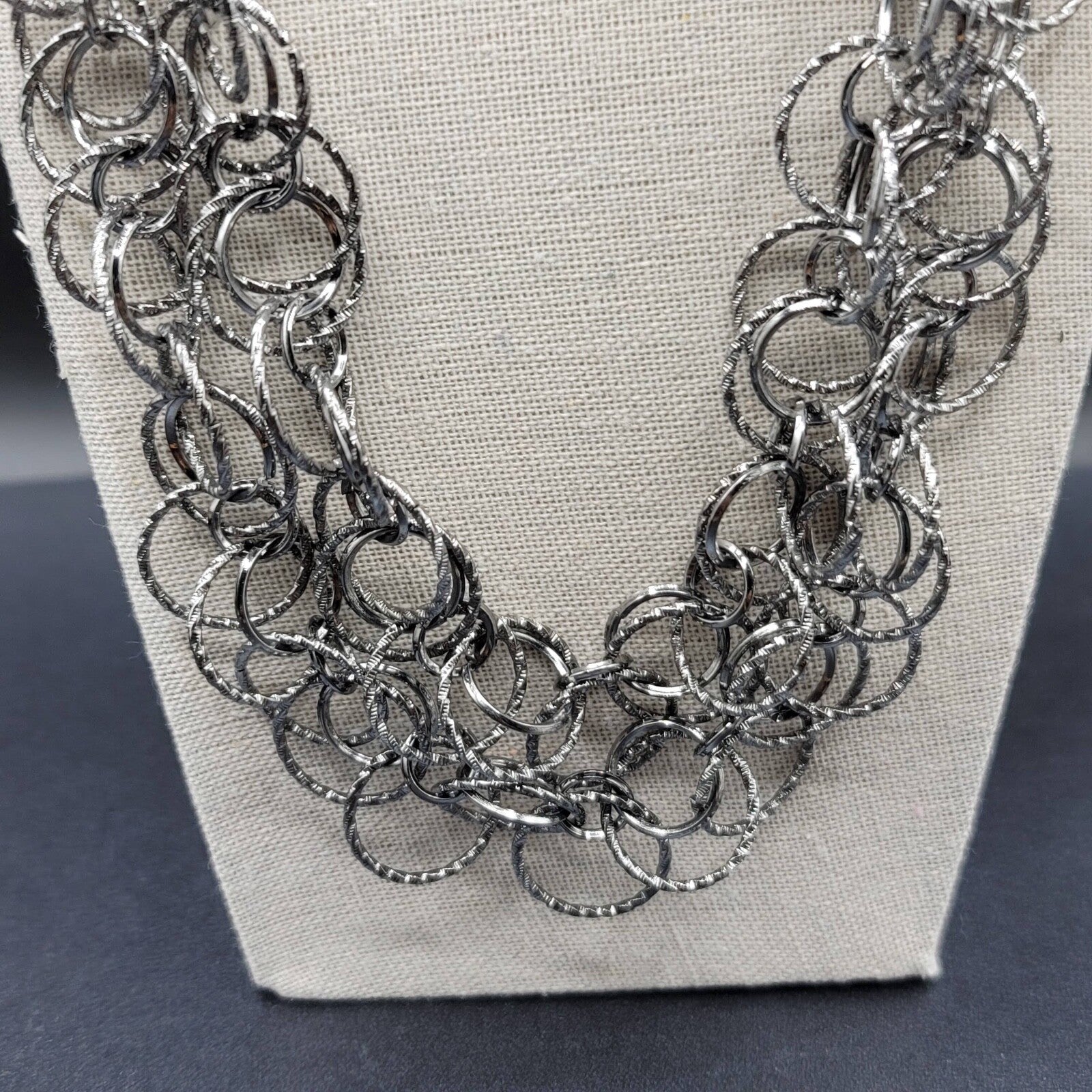 Silver tone Necklace Double Strand Circle Links 24" - 27" Adj