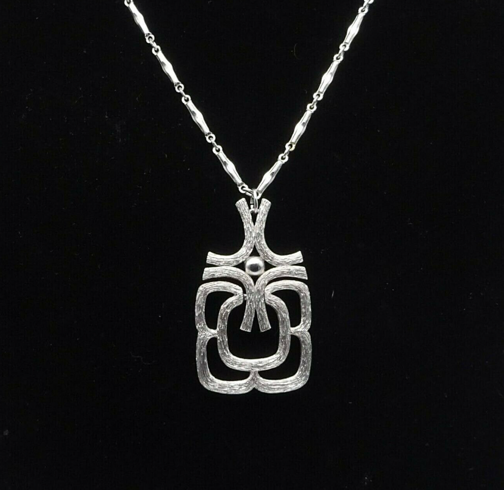 Vintage Silver tone Tube Chain Pendant Necklace 24" Estate Costume Mid Mod
