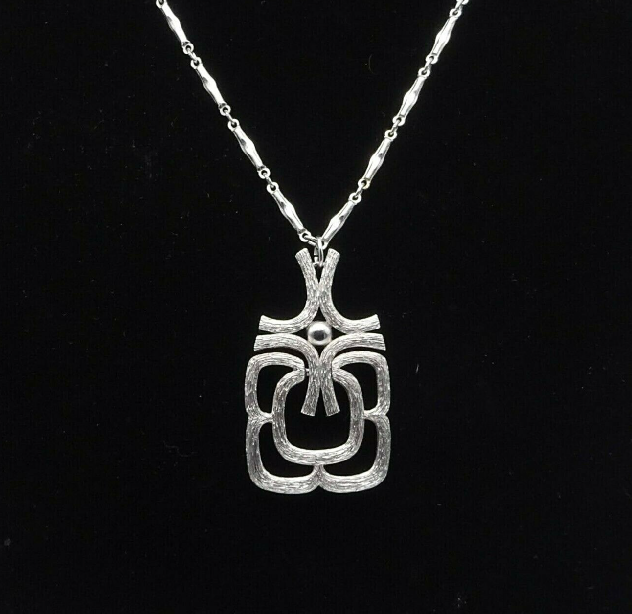 Vintage Silver tone Tube Chain Pendant Necklace 24" Estate Costume Mid Mod