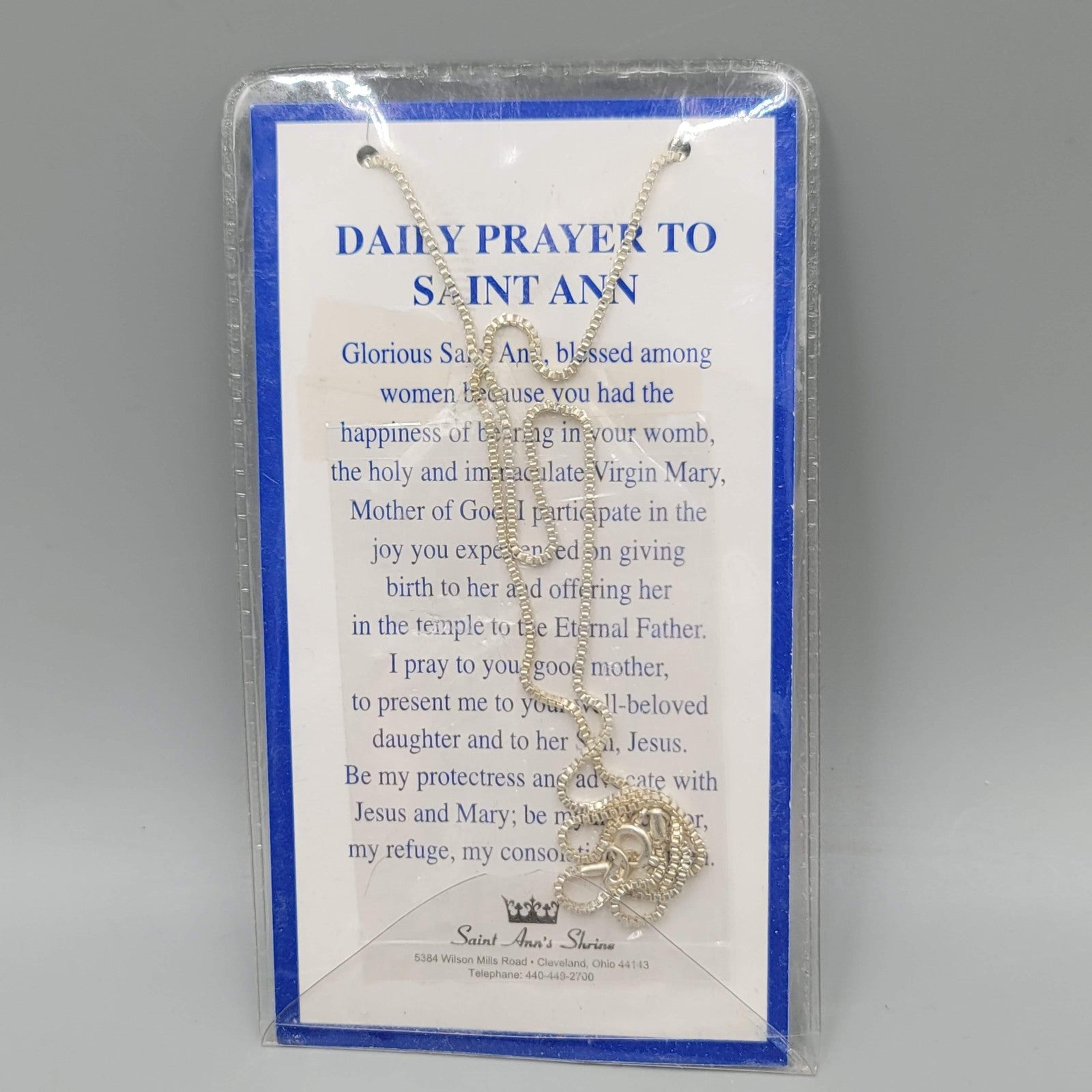 Saint Ann St Anne Medal Necklace with Prayer Card Catholic Silver Tone Shrine