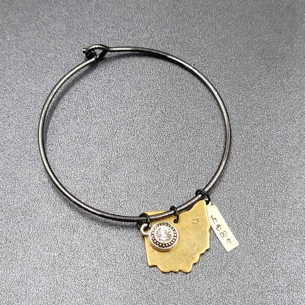 Black Bangle Bracelet Ohio Home Charm Dangle 8.5"