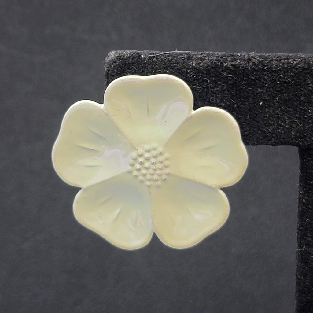 Pierced Earrings Enamel Flower Iridescent Drop 1.25"