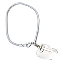 Vintage Silver tone Snake Chain Bracelet With Heart and Key 7 in