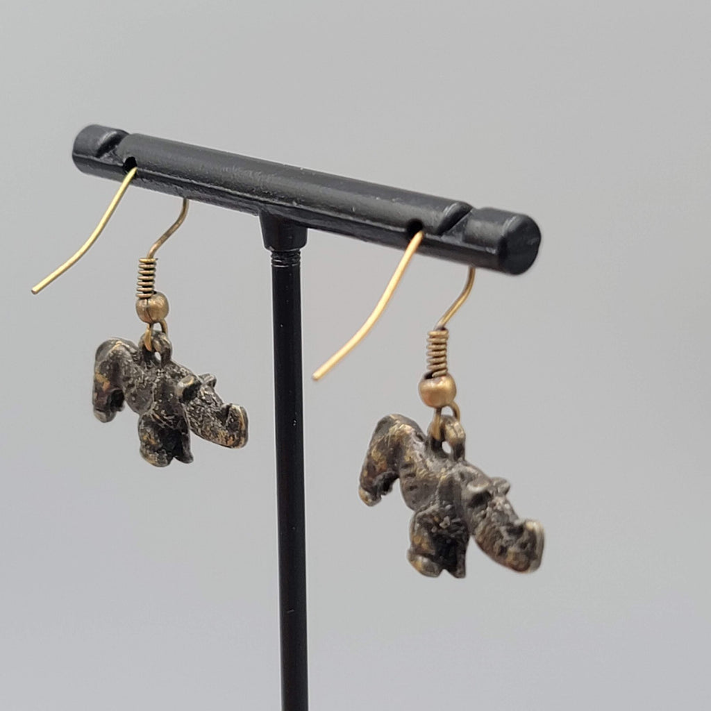 Rhinoceros Pierced Earrings Bronze tone Dangle 1/2"