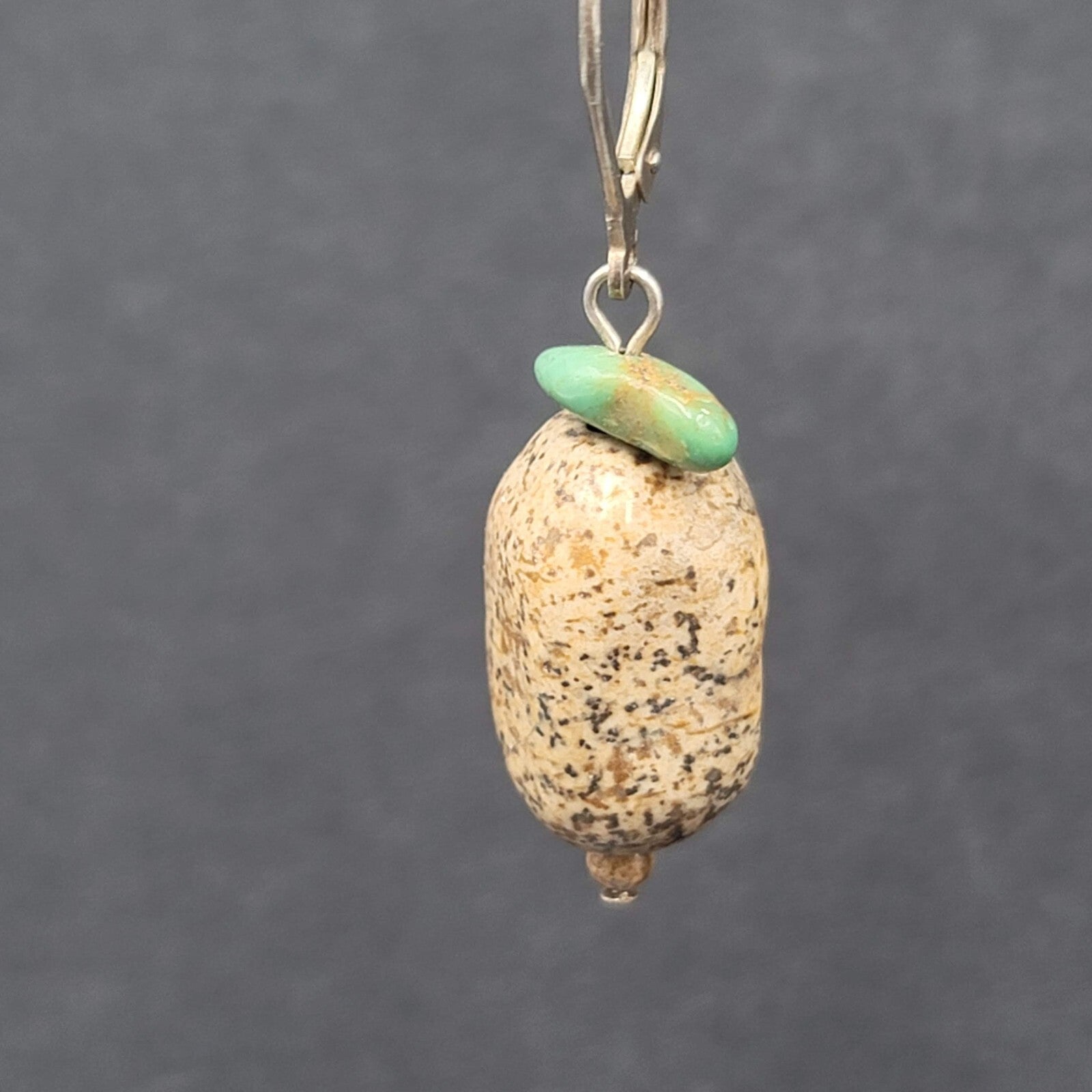 Pierced Earrings Turquoise Brown Speckled Stone Bead Dangle 1"
