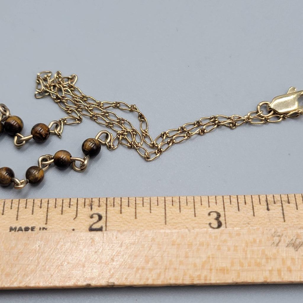 Nygard Tigers Eye Bead Necklace Gold tone Chain 16"-18"