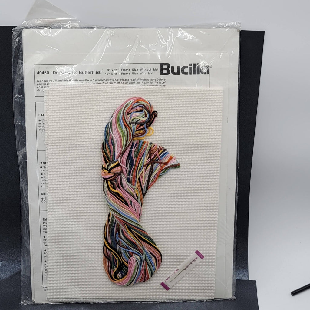 Vintage Bucilla Cross Stitch Kit Butterflies Dogwood Flowers 9x12 40460 NEW