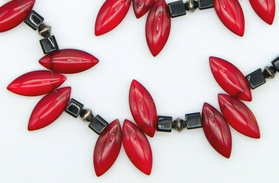 Red Black Hand Crafted Toggle Clasp Beaded Necklace 21.5"