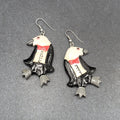Vintage Pierced Earrings Painted Tuxedo Penguins Wood Dangle 2.25"