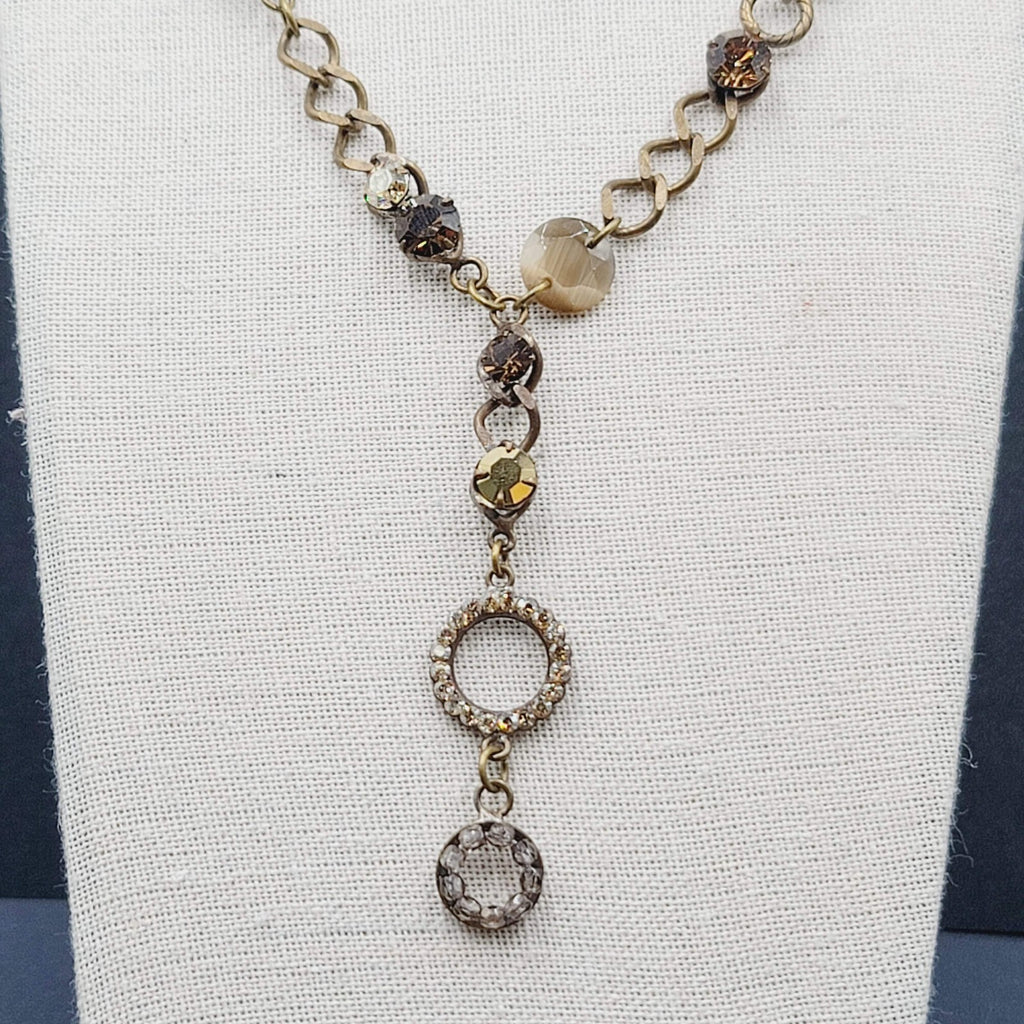 Creazioni Bianco Italy Bead Y Drop Necklace Bronze tone Chain 18-21" + Drop