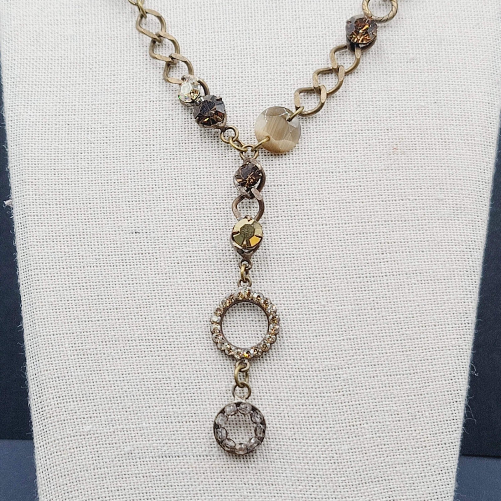 Creazioni Bianco Italy Bead Y Drop Necklace Bronze tone Chain 18-21" + Drop