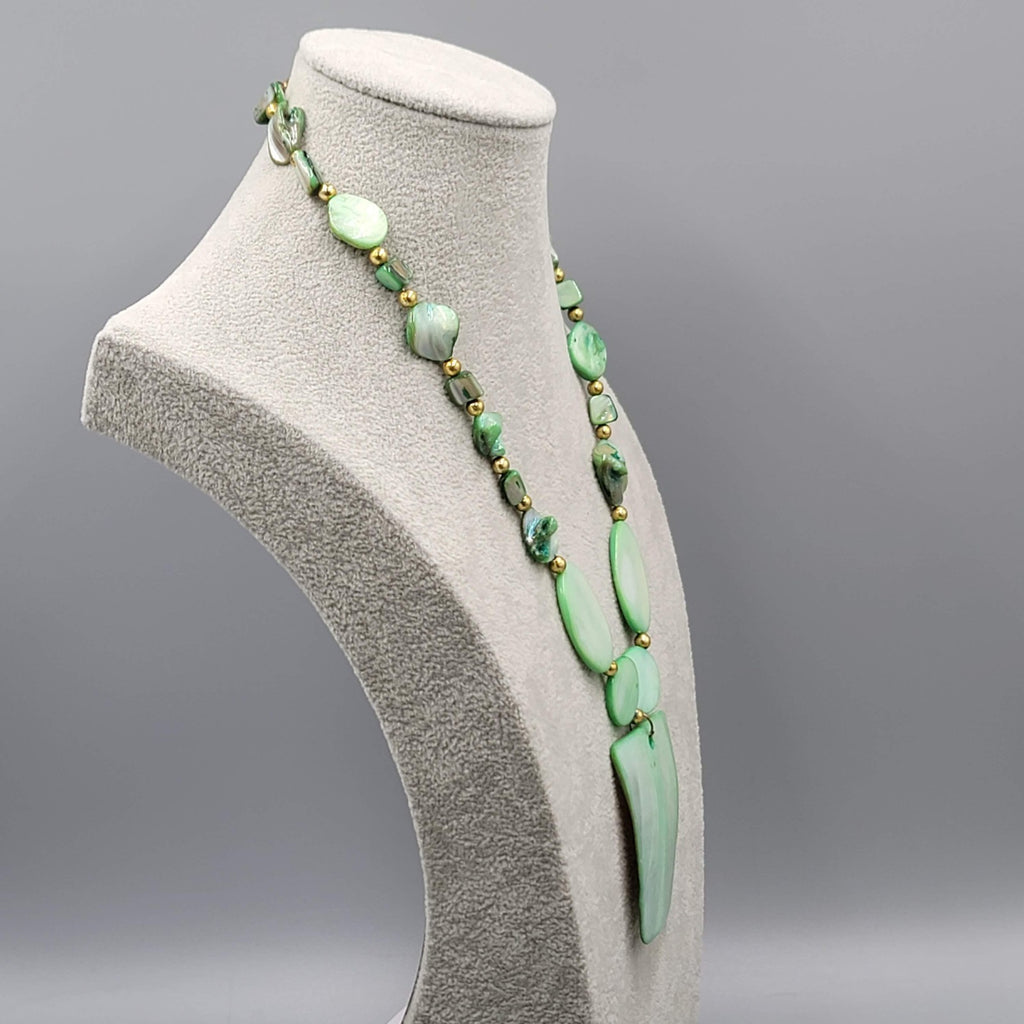 Seafoam Green Dyed Real Shell Necklace Large Pendant Beads Statement 20"
