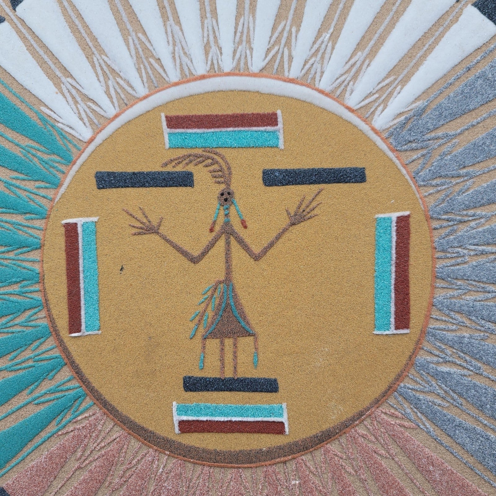 Sun and Eagle Sand Painting Southwestern Art Signed Damon 16 in Square Panel