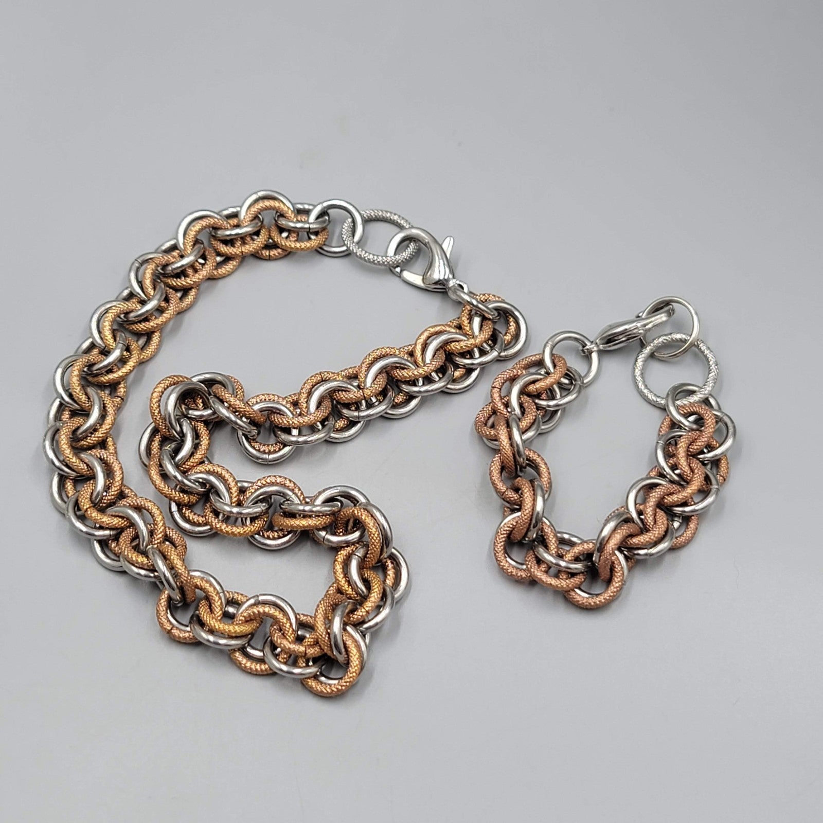 Two Toned Large Link Necklace Set Gold & Silver tones 18" & Bracelet 6.5"