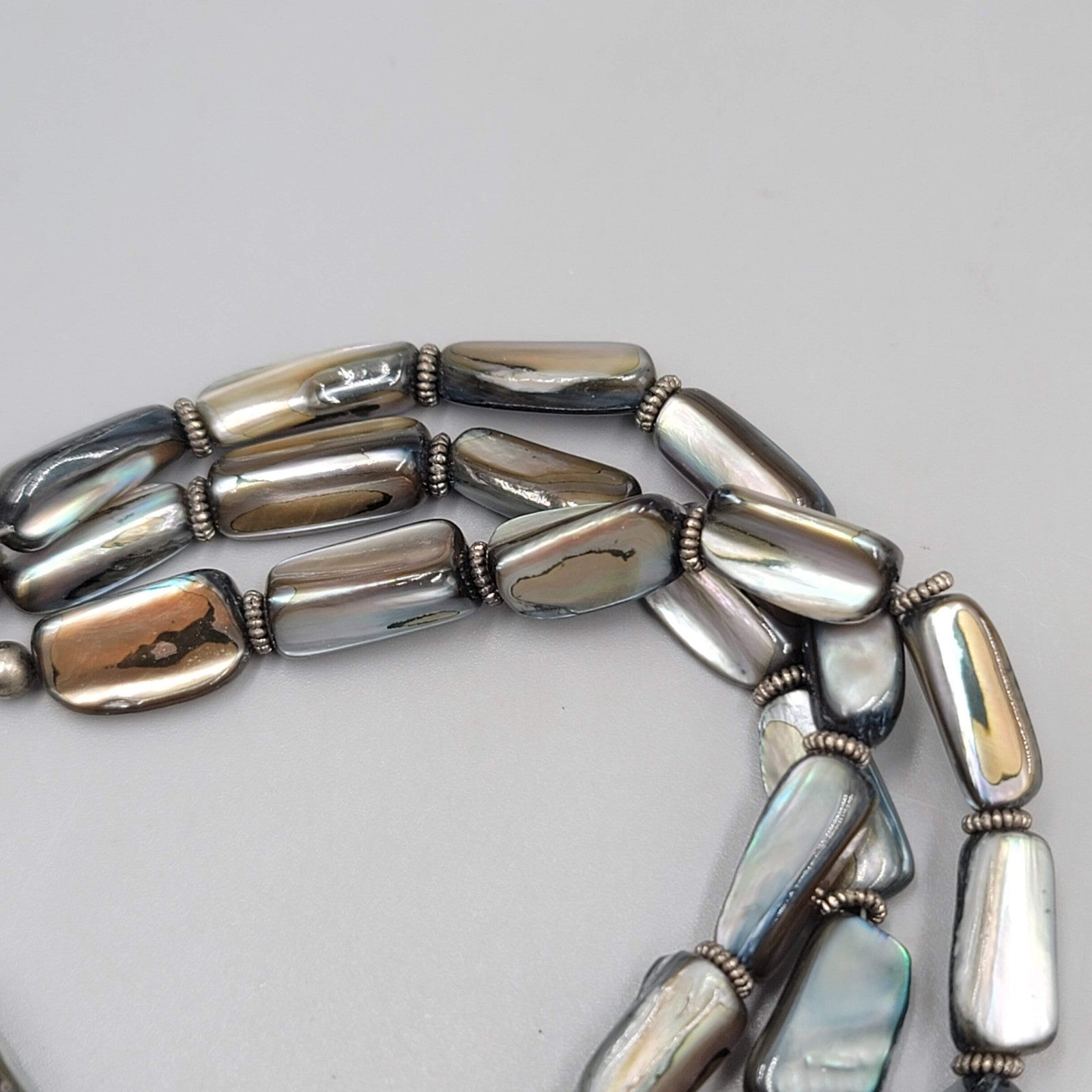 Multi color Natural Shell Bead Bracelet Triple Strand 8"