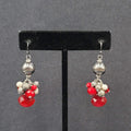 Pierced Earrings Silver tone Red Gray White Black Bead Dangle 1.5"