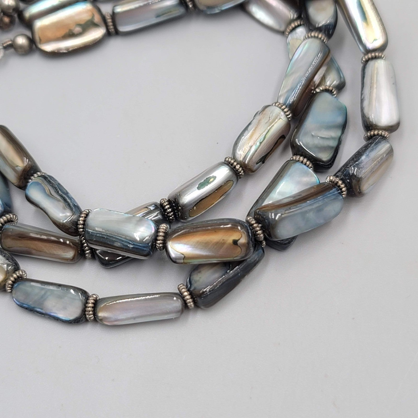 Multi color Natural Shell Bead Bracelet Triple Strand 8"