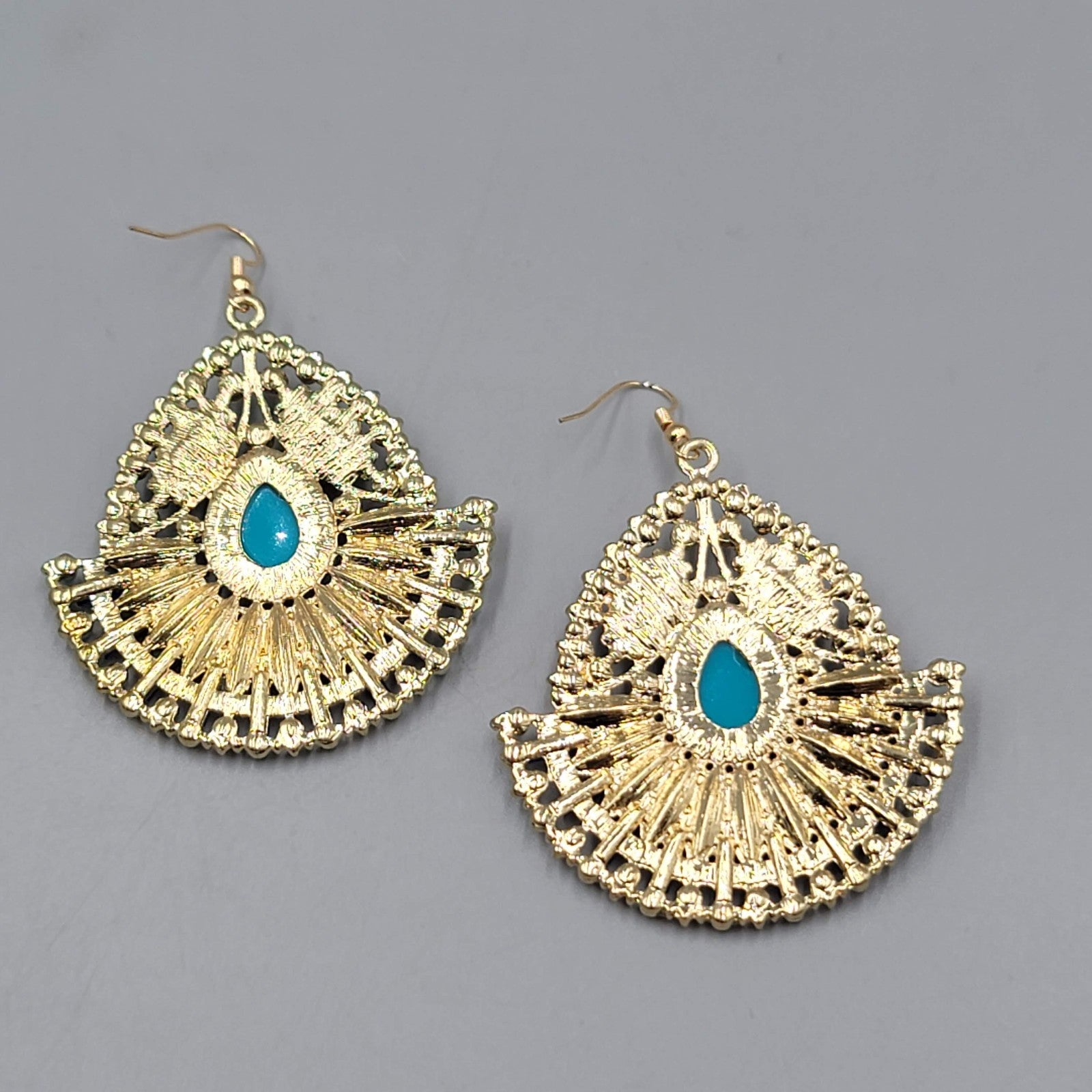 Statement Boho Large Pierced Earrings Gold tone Dangle  2.25"