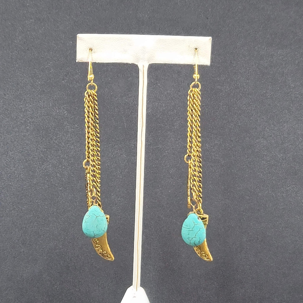 Pierced Earrings Large Gold tone Multi Chain Charms Beaded Statement 4"