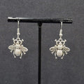 Bee Pierced Earrings Silver tone Fuzzy Embossed Dangle 7/8"