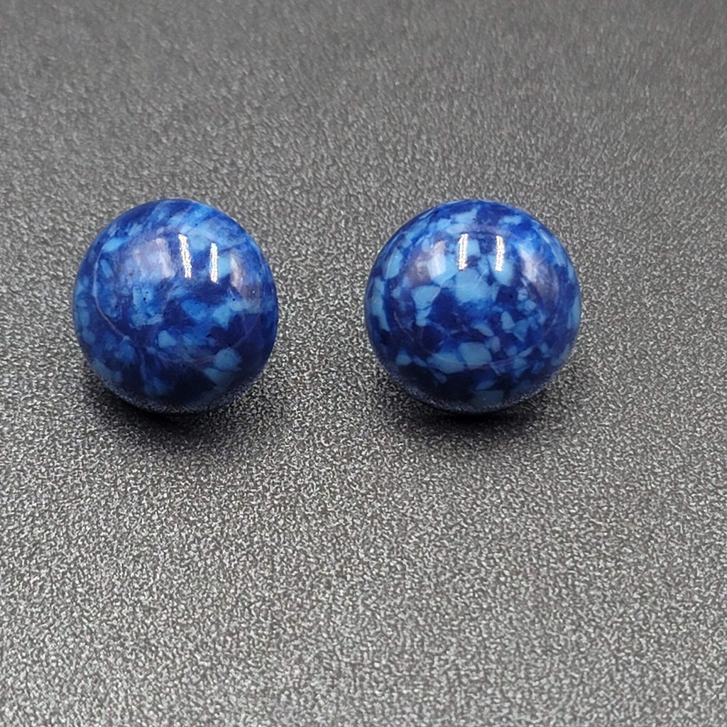Vintage Pierced Earrings Blue Speckled Dome Studs 5/8"