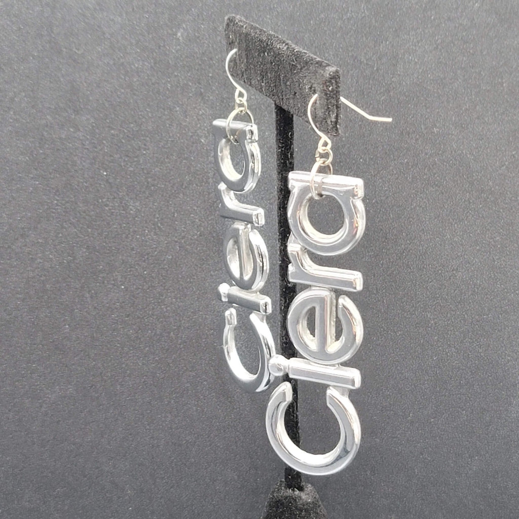 CIERA Pierced Earrings Silver tone Dangle  2.75" Oldsmobile Emblem