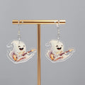 Halloween Ghost Electric Guitar Pierced Earrings Silver tone Dangle 1.5 in