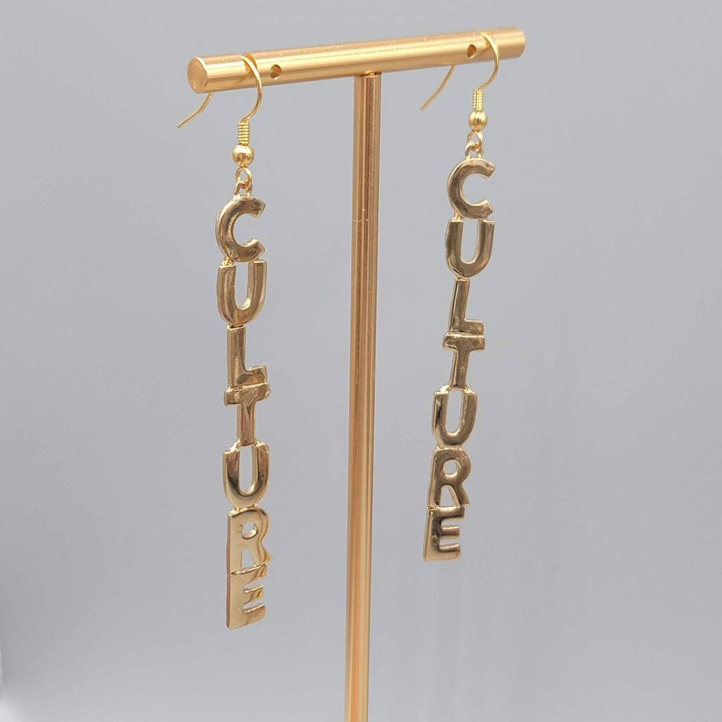 CULTURE Pierced Earrings Gold tone Dangle 2.75 in