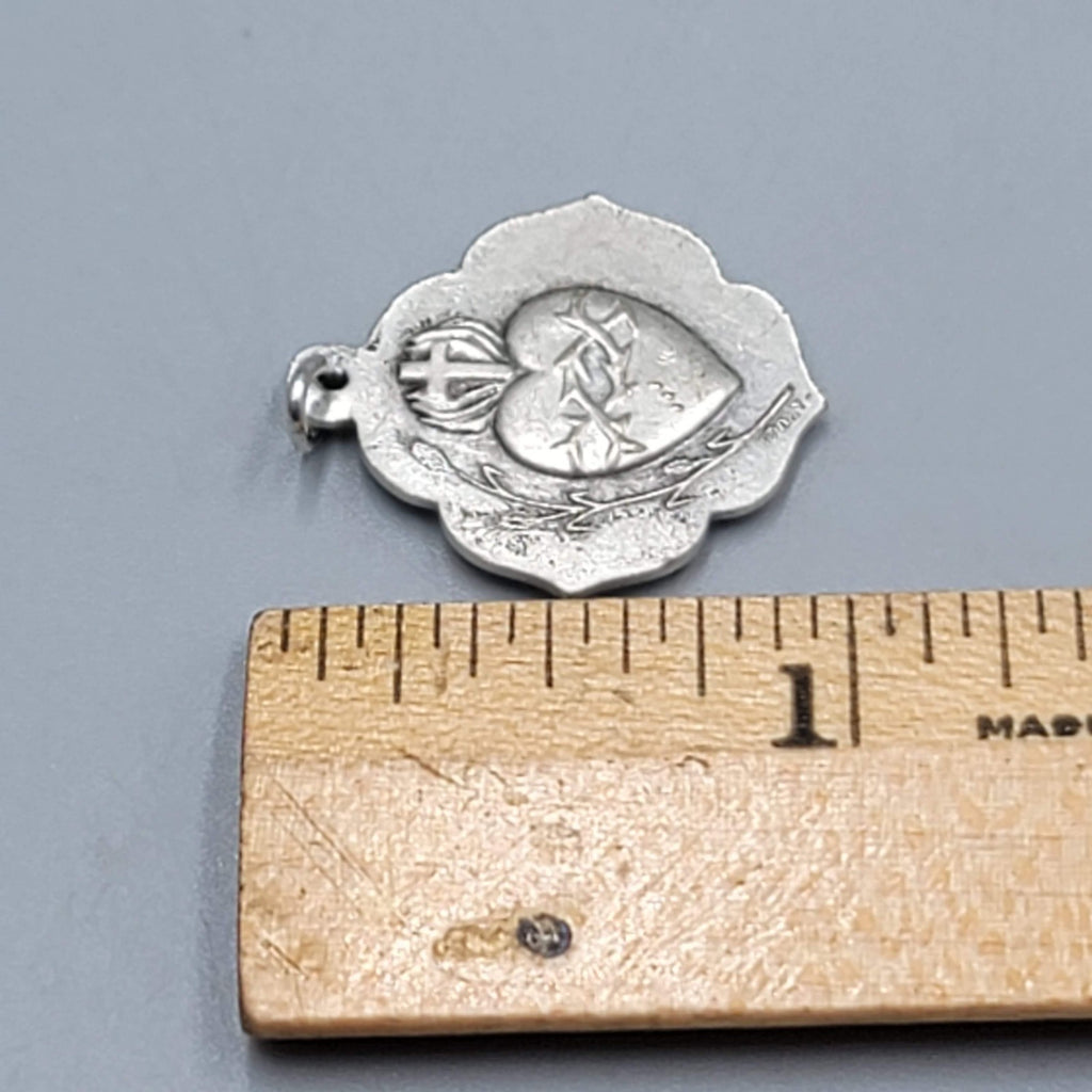 Vintage Catholic Miraculous Mary Blue Enamel Religious Medal Italy 7/8"