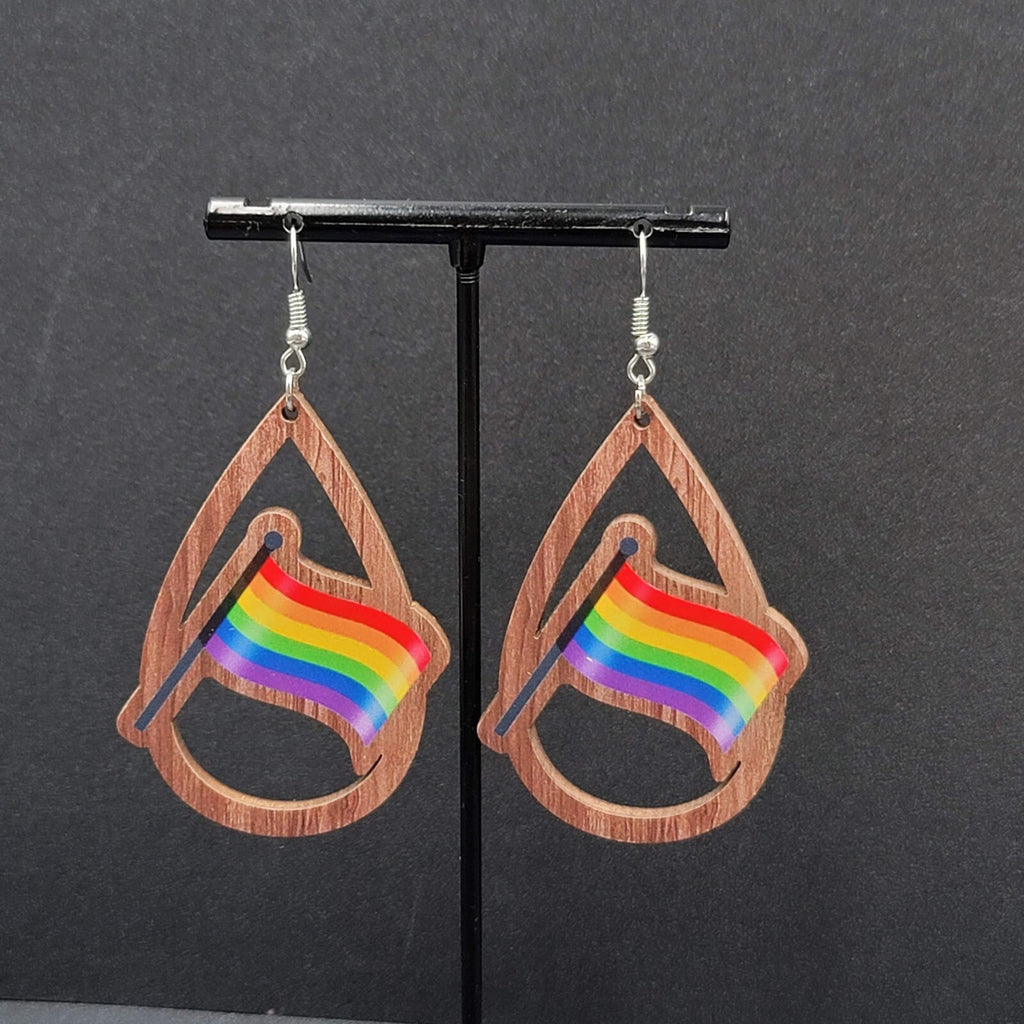 New PRIDE FLAG Pierced Earrings Rainbow Wood Teardrop Dangle 2.25"