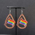 New PRIDE FLAG Pierced Earrings Rainbow Wood Teardrop Dangle 2.25"
