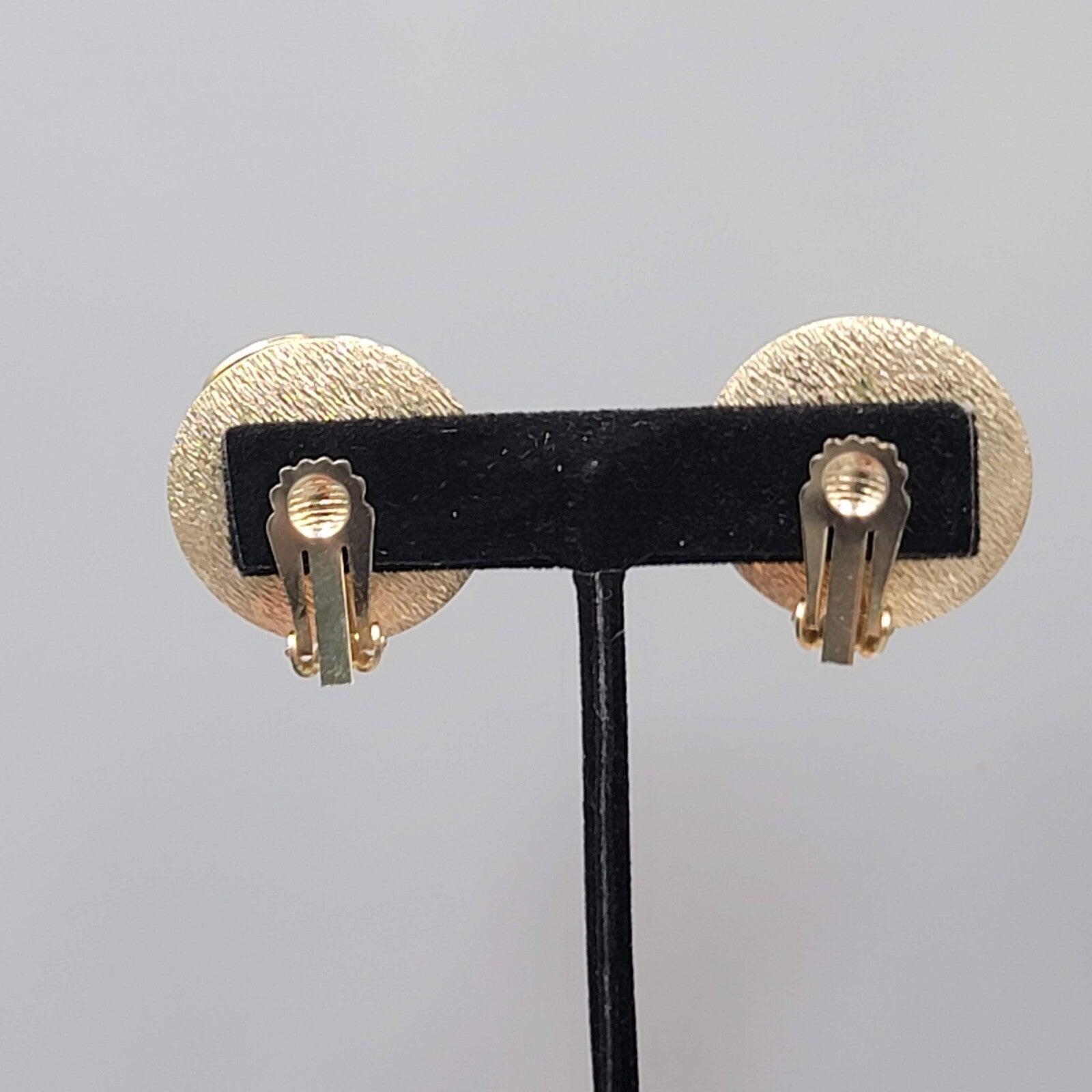 Vintage Clip on Earrings Gold tone White Cabochon Round Statement 1 1/8"