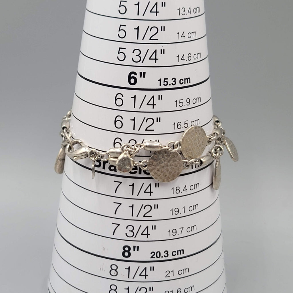 Premier Designs Bracelet Double Chain Silver tone Hammered Metal 7"