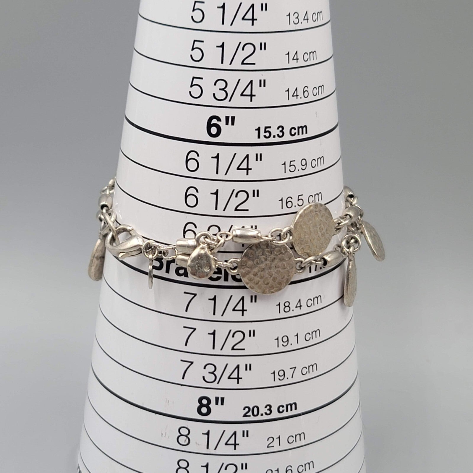 Premier Designs Bracelet Double Chain Silver tone Hammered Metal 7"