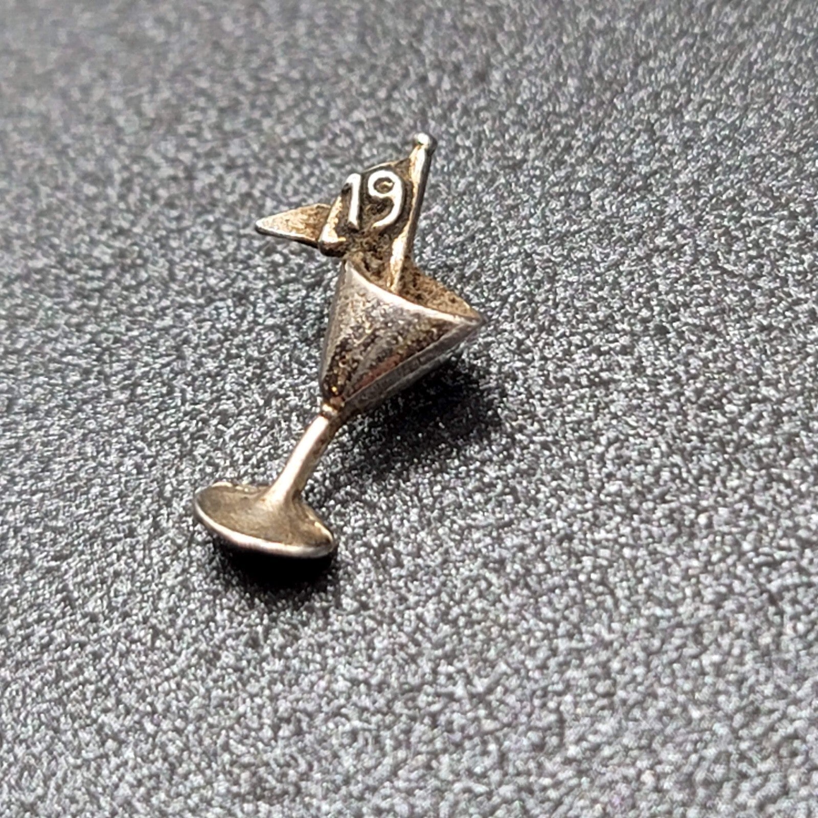 Vintage Tie Tack Lapel Pin Golf Flag Martini Silver tone 5/8"