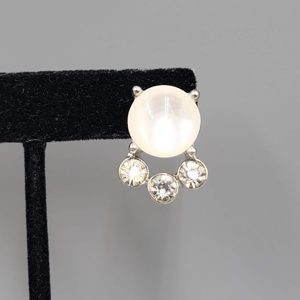White Moonglow Rhinestone Rhinestone Pierced Earrings Silver tone Drop 3/4 in