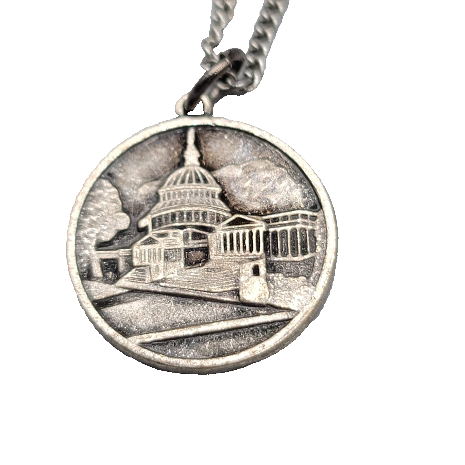 Vintage US Capitol George Washington Cornerstone Pendant Charm Necklace 18"