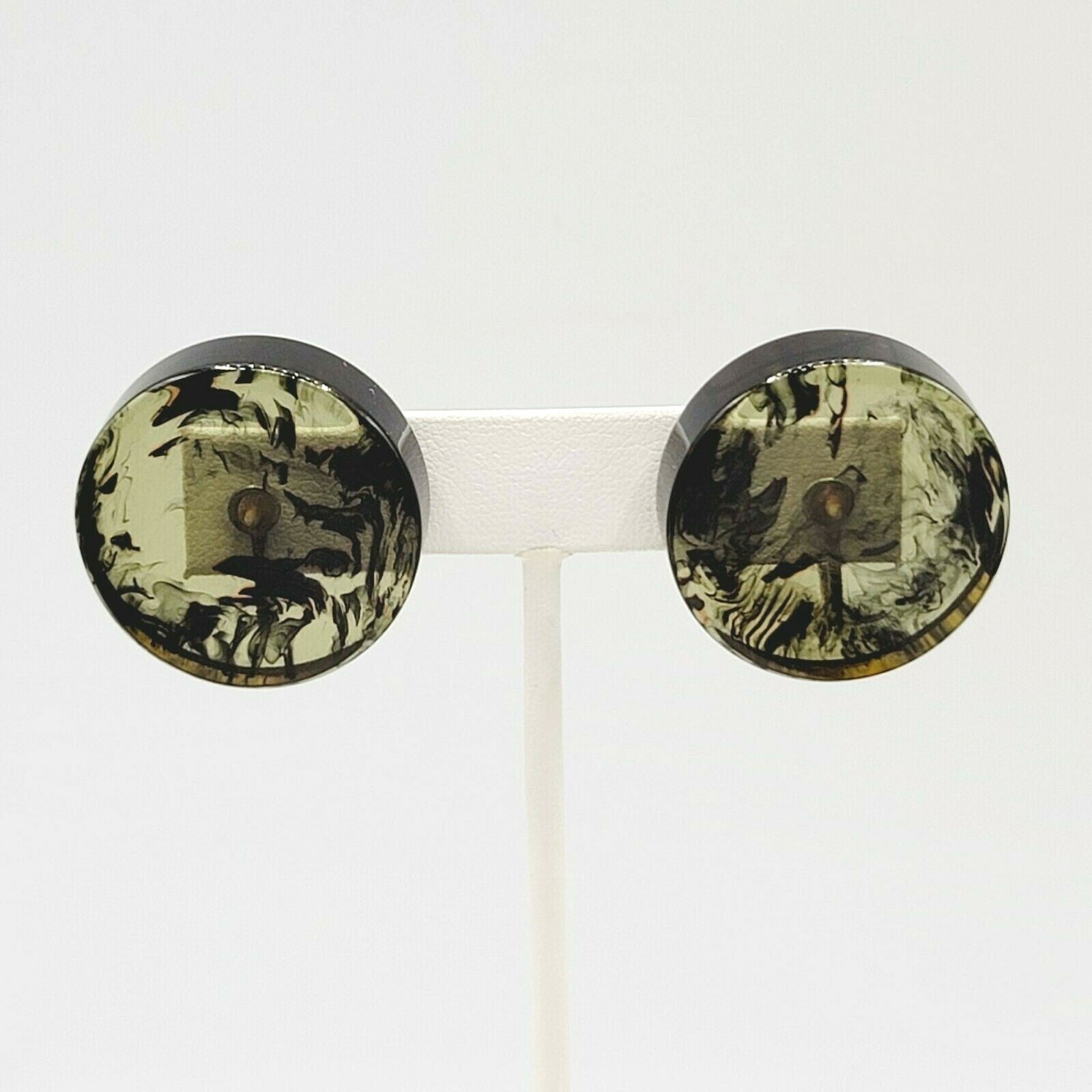 Vintage Clip on Earrings Large Lucite Resin Circle 1 1/8" Mid Mod Statement
