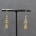 Lute Pierced Earrings Bronze tone Embossed Dangle New 1"