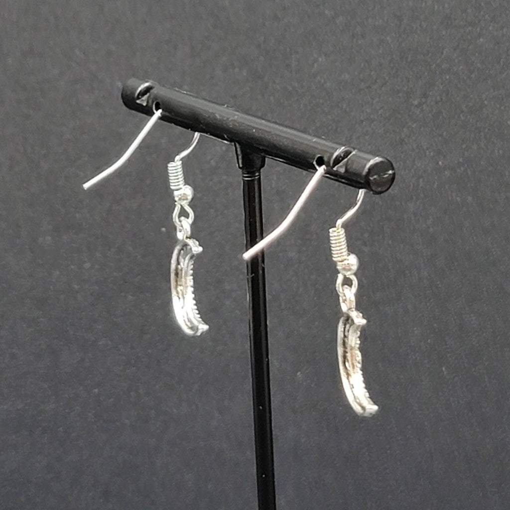 New MOON Pierced Earrings Silver tone Open Work Metal Dangle 5/8"