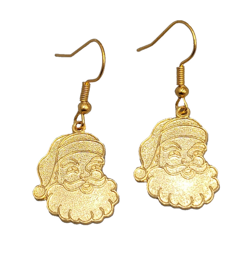 Christmas Santa Claus Pierced Earrings Gold tone Dangle  7/8"