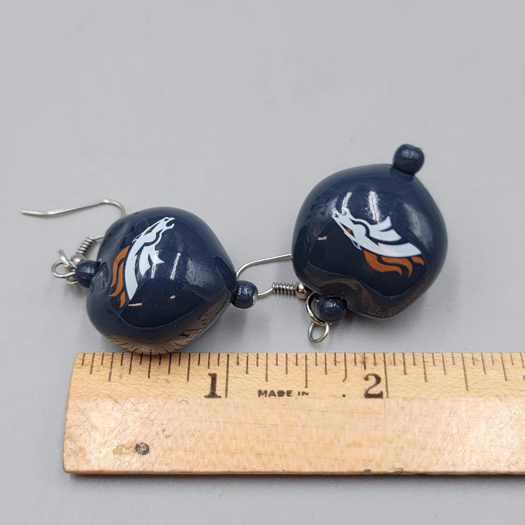 Vintage KuKui Nut Denver Broncos Football Pierced Earrings Dangle 1 3/8"