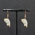 Pierced Earrings Gold tone White Enamel Kitty Cat Dangle 1"