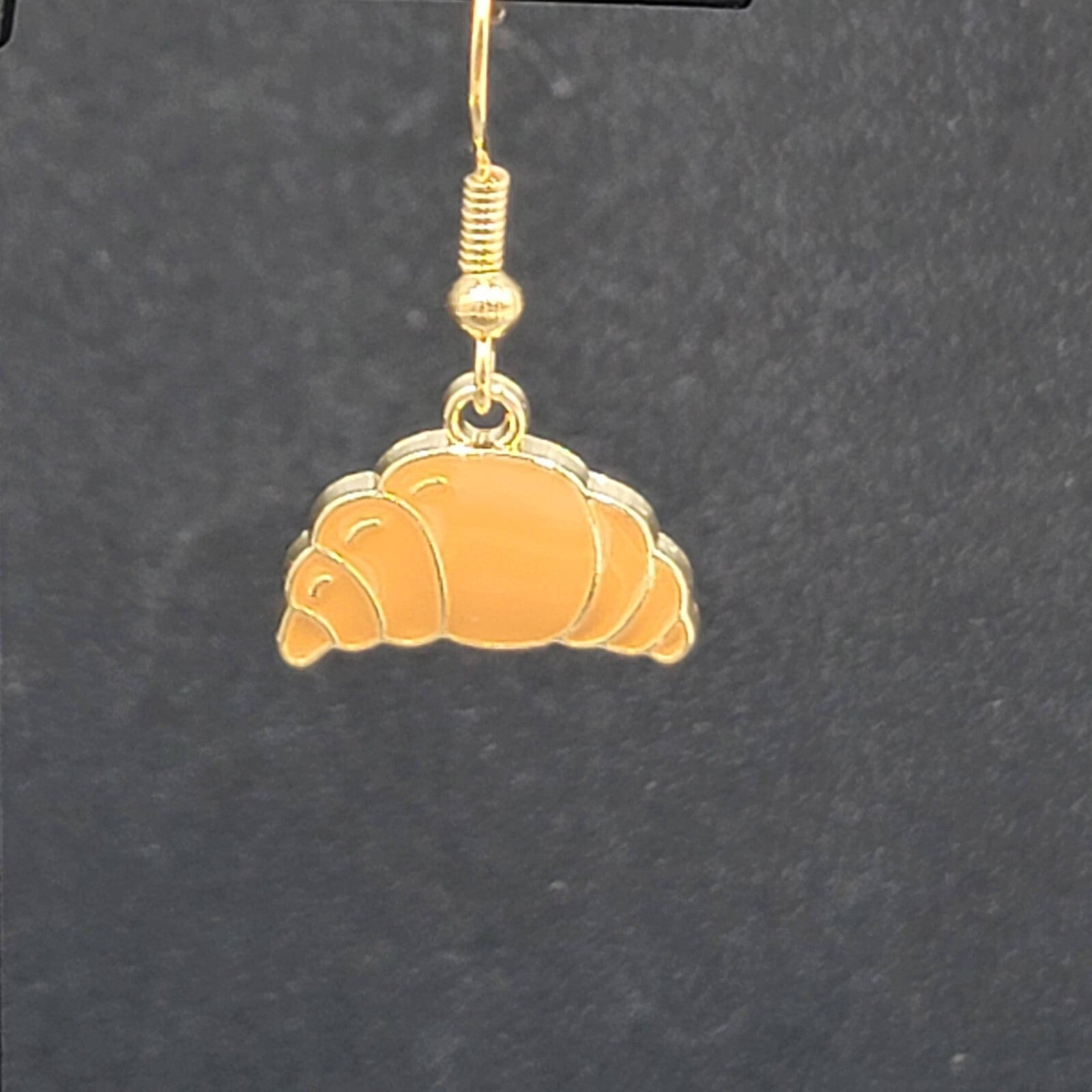 Croissant Bread Pierced Earrings Gold tone Dangle New 1/2"
