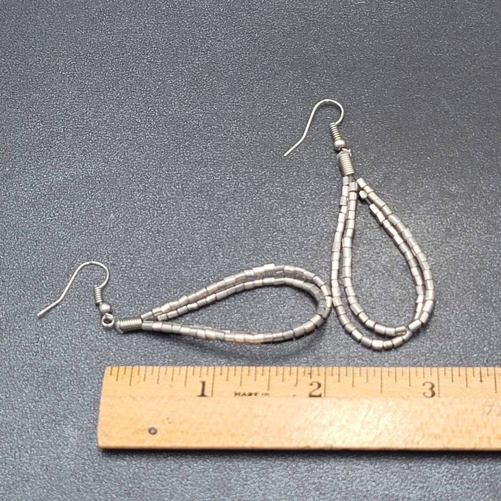 Pierced Earrings Silver tone Barrel Bead Loops 2"