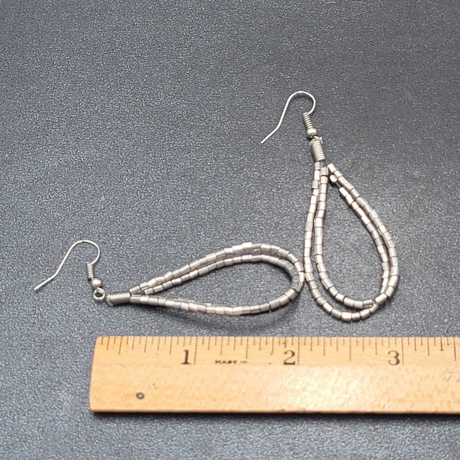 Pierced Earrings Silver tone Barrel Bead Loops 2"