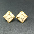 Vintage Pierced Earrings Gold Plated Cream Enamel Geometric Drop 1"