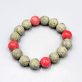 Vintage Raw Epidote Green Bead Bracelet Red Thulite Elastic 7"